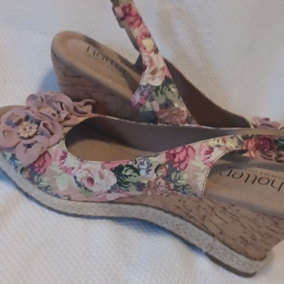 Hotter comfort floral slingback open toe cork wedge espidrille sandals size 8 - Picture 6 of 9